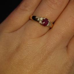 9ct Gold ring, ruby and diamond for sale has hallmark markings size 52. nearest offer