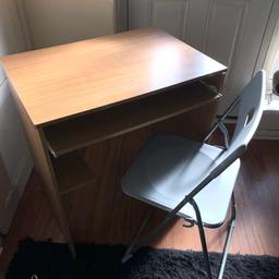 Desk with chair, never been used only a tv placed on it. Slight damage to the corner as pictured, was present when purchased. Originally purchased for £55 
Offers welcome 
Delivery available but will be built