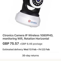 Surveillance camera
Night vision
Motion detector
360 hd coverage
Connects to your phone,tablet etc
10 available
Grab a bargain
Home collection only
Cash on collection
Cost £70 eBay