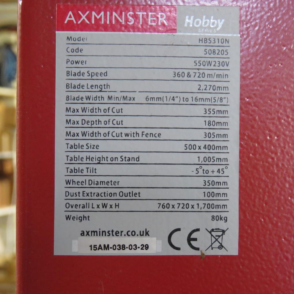Axminster Bandsaw HBS310N PLUS SPARES in Dartford for £325.00 for sale