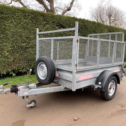Lockable hitch with key, 6’6 x 4 load space with good floor, removable mesh sides, full ramp, tyres have good tread, brand new spare, lights and brakes working and handbrake holds, purchased directly from a main dealer so completely genuine and a receipt will be given, no vat
