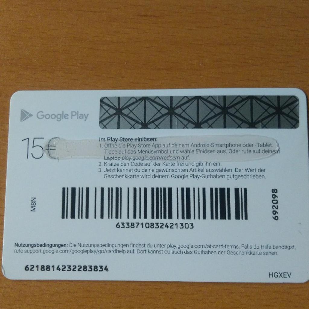 Google Play Card 15 Euro in 1090 KG Alsergrund for €13.00 for sale