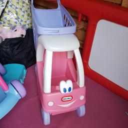 little tikes trolley with car under to sit doll in good condition been kept in shed