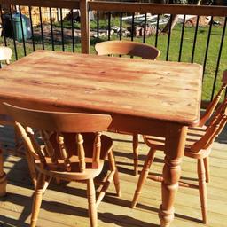 30cm thick pine table . With 4 chairs.