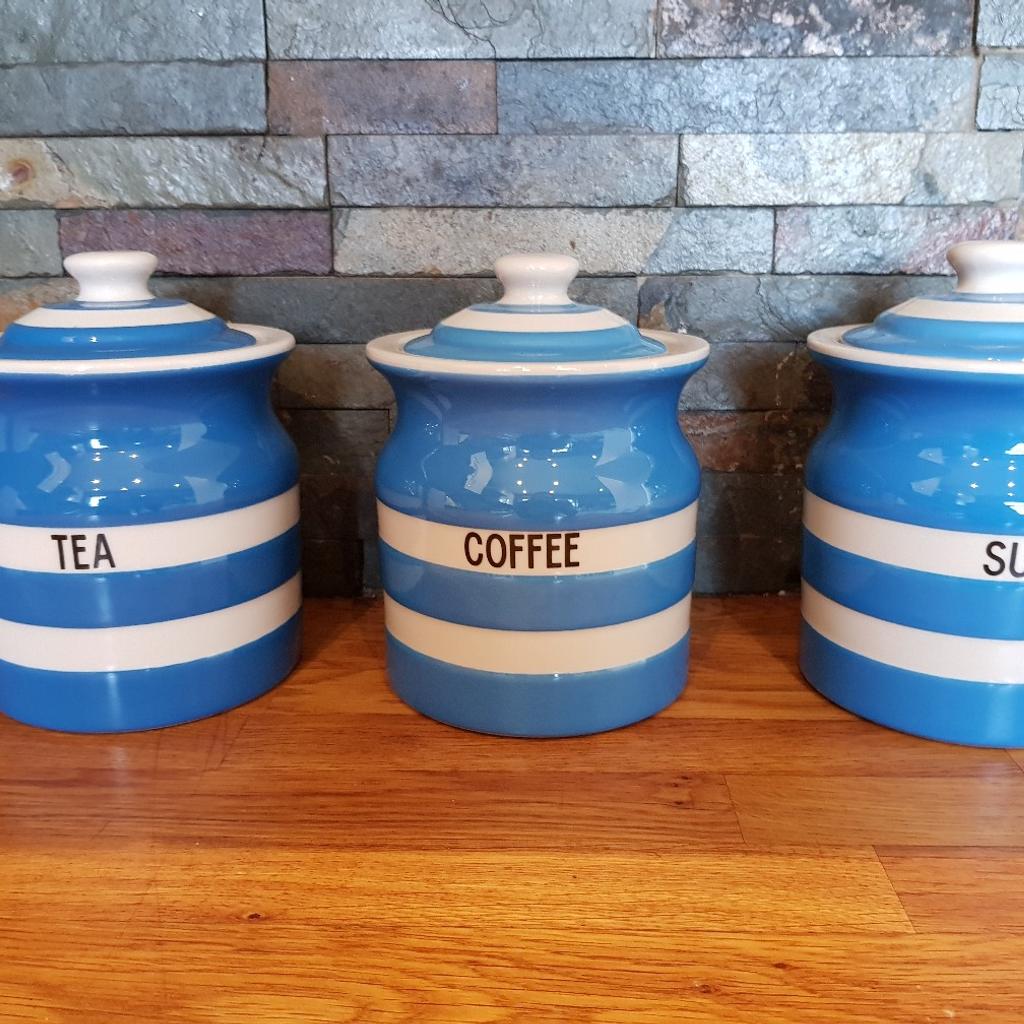 Cornishware Tea, Coffee, Sugar, storage jars in South Staffordshire für