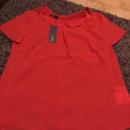 Camicia rossa con colletto tondo manica corta trasparente tg 42 3€