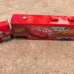 Disney Cars Mack truck, opens up to play, fits normal size toy car. Collection from CH5 only. Comes from clean smoke free home.