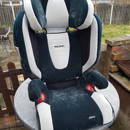 good condition.  Has built in speakers in headrest. For ages 3+
RECARO Monza Nova. Group 2,3 car seat suitable from 15 - 36kg, 3 to 12 years approximately
Isofix easy to install with the vehicle 3 point seat belt.
Adjustable cushion in the head rest designed to provide additional head rest depth and comfort to your child.
Integrated speakers in the headrest connect to an amplified MP3/audio source. MP3 player pocket in the side of the seat collection from S12