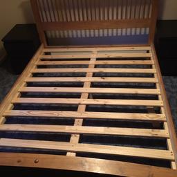 Wooden bed frame and mattress for spare room. Mattress used twice only. Bed frame great condition. I have dismantled the bed so it’s ready for pick up. Collection only.