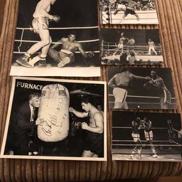 Here for sale a bundle of vintage famous boxing pictures these were found at my grandfathers house around 10 years ago he was a massive boxing fan and there was lots of memorabilia but I particularly kept these as they looked great and I thought would make a fantastic picture all framed together anyway I haven’t framed them yet! and they are sat in an envelope I’m sure someone would get great appreciation of these 1 is signed although not sure if a picture please send realistic offers thanks 😊
