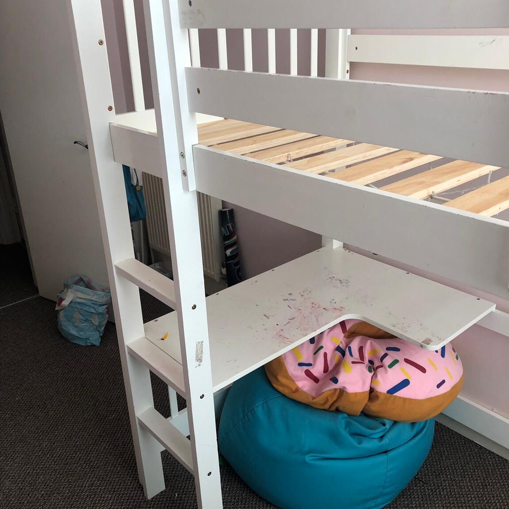 Single white wood bunk bed / desk in L17 Liverpool for £50.00 for sale
