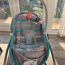 This baby seat is multi- functional and offers rocking motion and different positions for baby to nap comfortably and safely. It plays music and light up, to help soothe baby and also vibrates. In good condition.