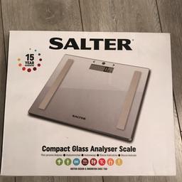 Brand new Silver Argos Salter compact glass body analyser scales.
(RRP 15)

!!!!! 2 AVAILABLE !!!!!
Only fault is the box is damaged but the item is perfectly fine!

Preferably Collection but could also deliver after 7pm for little extra.
