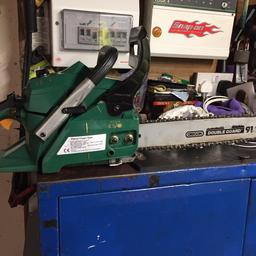 Garden line soft start,16” chainsaw fully serviced, starts on the button, in like new condition, chain does cut , but will benefit from a sharpening,,