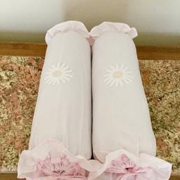 2 Pretty Baby Pink Bolster Cushions With Daisy Embroidery Detail.
45cm Long With Detachable Covers For Washing.