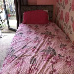 Excellent condition 
Bed and mattress with crushed velvet headboard 
Comes from clean home
Collect