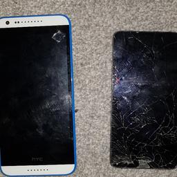 Nokia works but screen  cracked and no back cover . HTC stuck in boot loop with no back cover