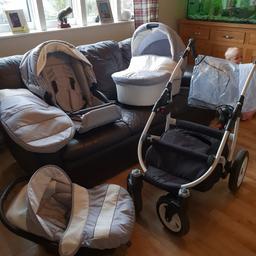 everything from car seat to toddler seat, toddler seat never been used the basket only been used in living room for baby sleeping, rain cover an the net cover. pick up only