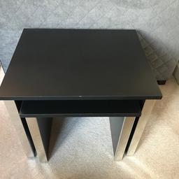 2 x Nest of tables in black with silver edge. 
Larger table 41cm high, 47.5 x 39cm 
Smaller table 35 cm high, 36.5 x 33.5xm

In very good condition, just a couple of very small marks on edges - tried to show in photo. 
Any questions please ask... I have some other items for sale if you’d like to take a look :-)