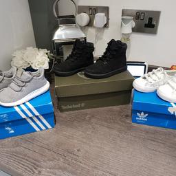 All Infant Sizes
Grey Adidas - Size 5
Timberland- Size 5 (worn about 5 times max)
White Adidas - Size 4

All immaculate as you can see
From a pet and smoke free home

Ask for prices