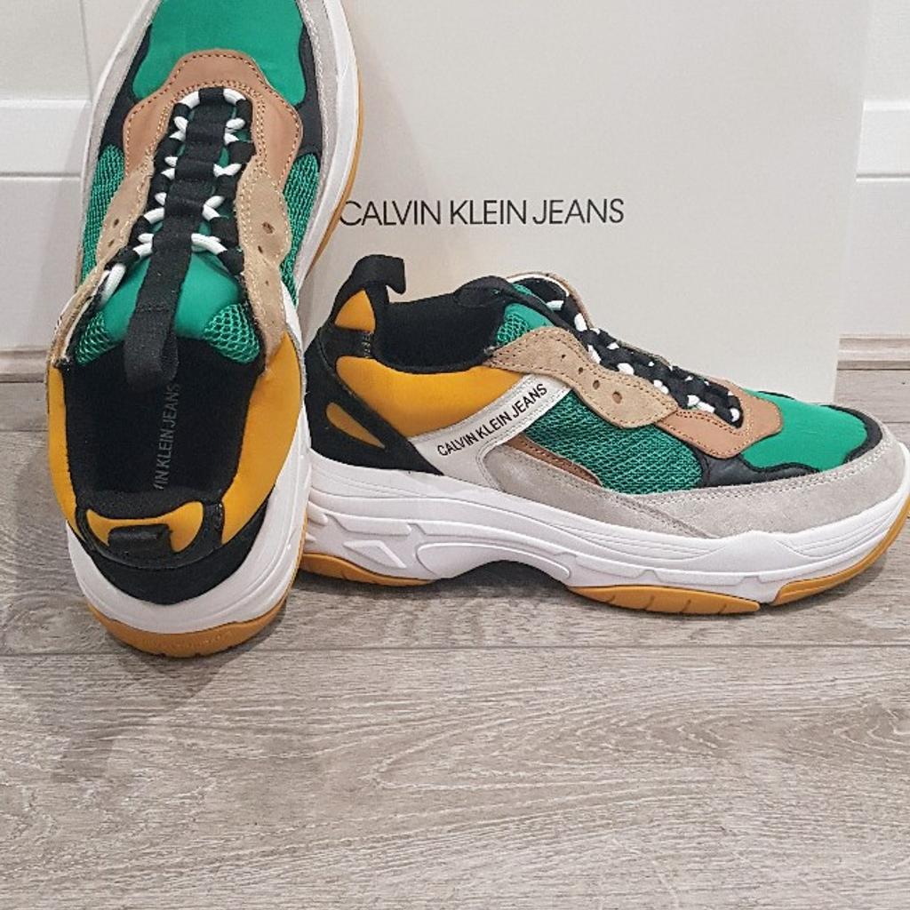 Calvin klein marvin logo green and yellow on sale trainers