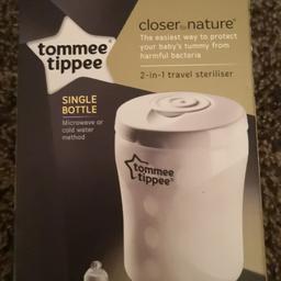 brand New in box and packaging. tommee tippee closer to you 2- in -1 travel steriliser. clean no damages smoke free home . never used. imaculate condition. will post with a 2nd class postage fee of £2.99. otherwise collection please. no offers please. 