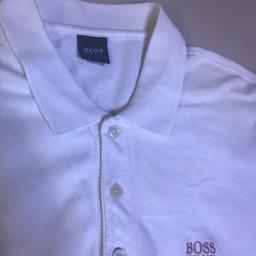 In good used condition this genuine men HUGO BOSS white short sleeves polo T-shirt

The label size "M", but please have a look at the last picture for accurate measurement

From a pet and smoke-free home

“Please have a look at my other high quality items for sale”