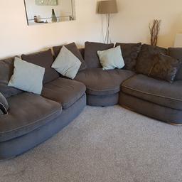 decent condition with some small marks and pulls. very comfortable. main sofa 2.8m wide x 2.2m. swivel chair approx 1.2m x 1m. no delivery option available. once it is sold it will be removed so only message if you want to buy please.