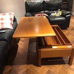 Solid wood coffee table
Lifts up- perfect height to eat from
Storage underneath
Solid piece of furniture which will last
Collection from south bucks