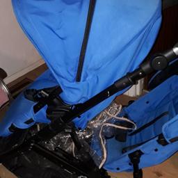 double pushchair in electric blue with black frame(removable bottom seat) belly bar for top seat handle foam starting to come away on one side but is on there this could always be taken off decent offers please x
