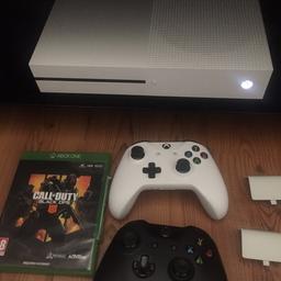 Never hardly used I bought it in November comes with two controllers 5 games downloaded on hard drive and one game hard disk and to rechargeable battery packs mint condition basically brand-new still I have the box that the console come in The games are call the duty black Ops 4 Red redemption 2 gears of War 4 battlefield one and battlefield V and roebucks