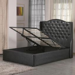 -Brand New (Flat packed) 
-High Headboard
-Button Tufted
-High Quality Leather 
-Metal Frame Construct 
-Gas Lift up Mechanism 
-Sprung Slatted Base 
-Comply with UK Fire Retardant Policy 

COLOUR: 
Black 

DIMENSIONS: 
Double: W145cm x L200cm x H130cm 

PRICE: £219

HOW TO PLACE AN ORDER: 
1) Call or Text 07803544487, WhatsApp 07803544487