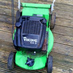 This mower does work,
Just needs a bit of TLC, 
ready to use, 
Includes grass box, 
I also have a petrol strimmer & petrol hedge cutters for sale