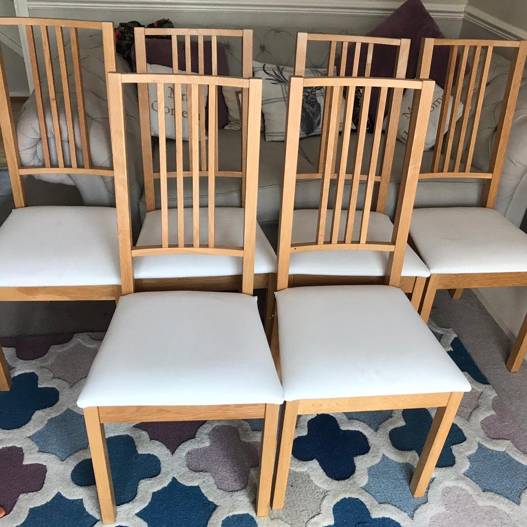6 solid dining chairs with white padded seats in PO22 Arun for £50.00