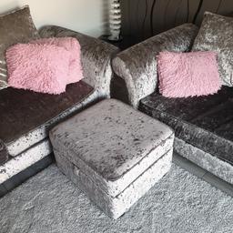 2x 3 seater sofas and a footstool only 2yrs old in good looked after condition 700 ovno