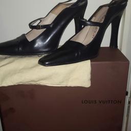 black shoes with dust bag and box genuine L.V strap back size 39 WORN TWICE 
size 6