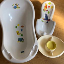 There are 3 item in this sale, Winnie the Pooh bathtub, Winnie the Pooh new born bath seat and a top & Tail Mothercare bowl - these are used from a smoke & pet free home.

bath has scratch on Eeyores face - see photo.