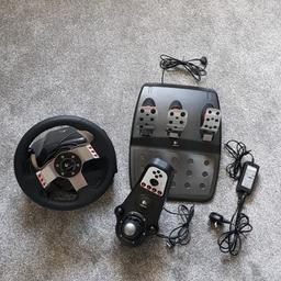 Logitech G27 steering wheel, shifter and pedals. good as new. only used a couple of times. no wear or tear on steering wheel or shifter. Compatiable with PC/PS2/PS3. Can work with PS4 if another type of adaptor is bought. Collection from Birmingham.