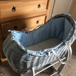 Rocking Moses basket still plenty of use left init few marks from where it has caught the wall carrying it up and down stairs but doesn’t effect it collection only