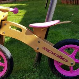 Great balance bike, very comfortable , nice make Apollo from Halfords, new costs £35, included safety helmet.