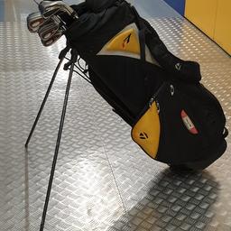 full set up taylor mad golf bag hard wearing with stand and a set of clubs ideal start up kit
