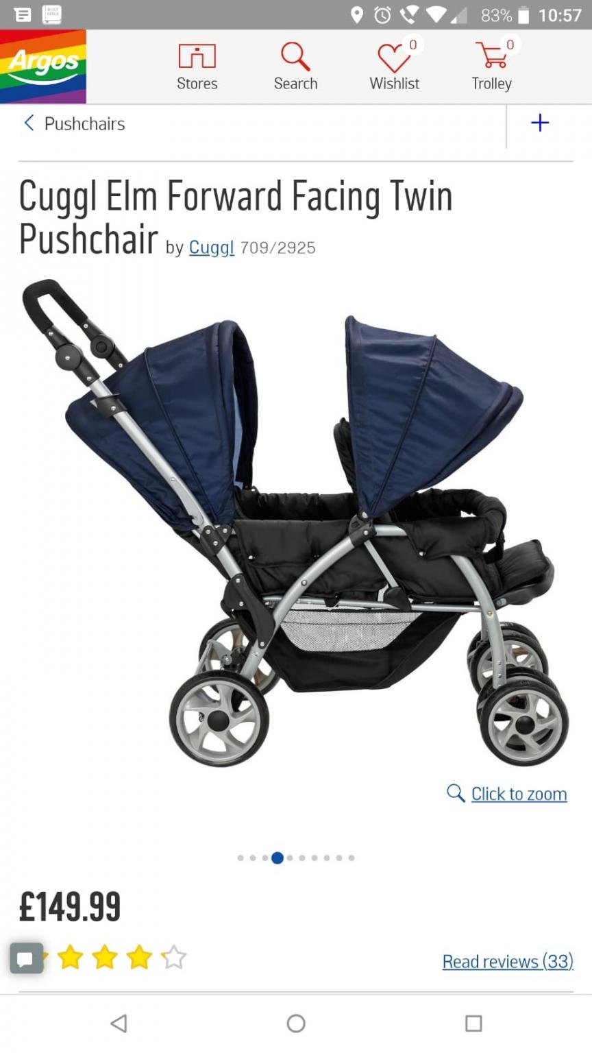 Cuggl elm forward 2024 facing twin pushchair