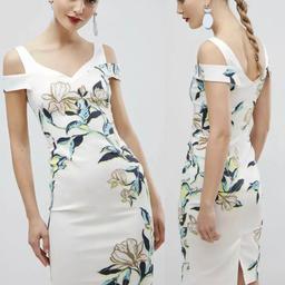 Available in U.K. size 10,12 &14

Brand new with tags Karen Millen Aqua Floral Print Off The Shoulder Bardot Pencil Dress U.K. Size 10, 12,& 14

This pretty option is crafted from super flattering stretch fabric and with cold-shoulder straps the V-neck shows off your favourite necklace.

Show some shoulder in our floral-print pencil dress. This flattering style features a lily-print which has been hand-drawn by the team in our in-house studio. Wear with heels come events season.