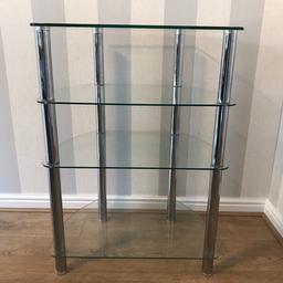 Dimensions are approximately: 80hx60wx40d cm
The bottom shelf is around 32 cm high. Great in a corner or centrally in a room.
This is in really good condition.

Collection only, it’s fairly heavy being glass.