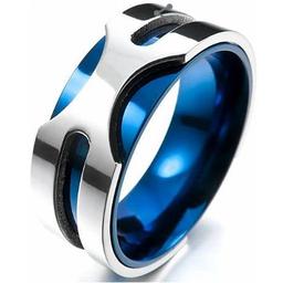 anello argento blu uomo misura 20 in acciaio inossidabile
