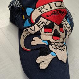 Ed Hardy signature snap back navy blue cap with embroidered logo "Love Kills Slowly"