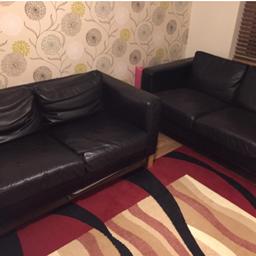 Black leather sofas in great condition
Can be sold separately for £40 each or as pair for £60
Measures
Length 150cm Depth 90cm height 66cm
Collection only
