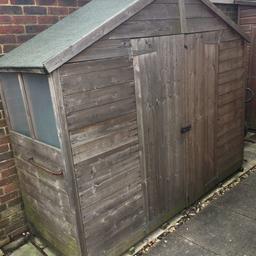 247cm length x 212cm height x 90cm depth

Double door garden shed
8ft x 3ft garden shed, good condition, windows are plastic. No damage to wood or felt.

Buyer to dismantle and collect