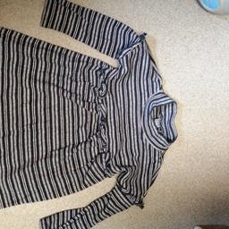 girls next striped blue and grey high neck long sleeve dress warm material size 3/4 yrs