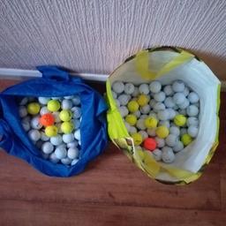 I have 2 bags of used golf balls in good condition washed . all top brands from Nike,Galloway,srixon dunlop's titleist wilsonstaff.ect white orange and green.125 balls in each bag £25 each bag  or both bags which is £40 the lot